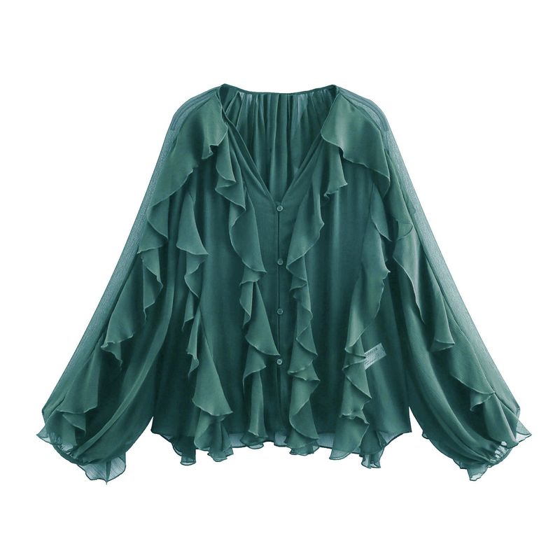 Camicia a tinta unita con decorazioni a strati, stile primaverile, per donna_voghion.com
