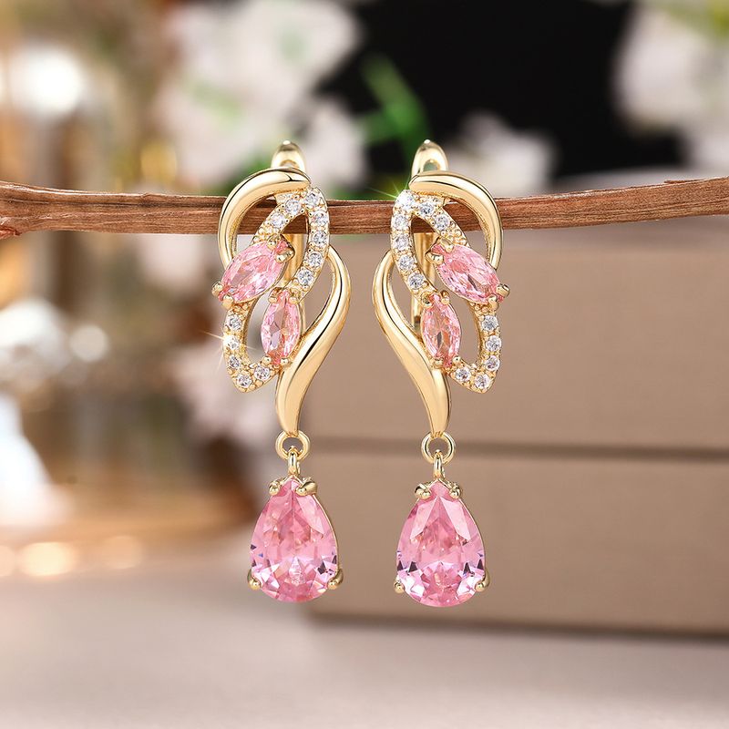 Boucles d'oreilles Cao Shitemu en forme de goutte d'eau rose avec pierre de naissance, de luxe, légères et de haute qualité, design_voghion.com