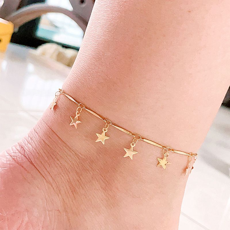 Tobillera de acero y titanio para mujer, de color dorado, sencilla y ligera, de lujo y a la moda._voghion.com