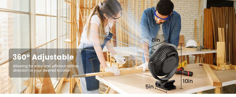 Clip On Fan 8-inch - 10000mAh Rechargeable With 3 Speeds Strong Airflow USB Portable_voghion.com