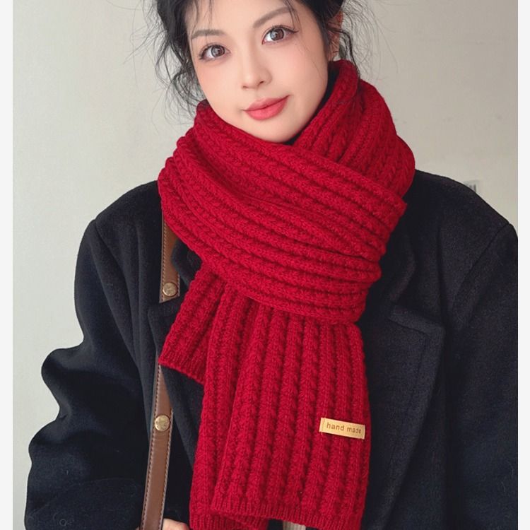 knitted Scarf Women's Winter Korean Version Of The Hundred With Red 2025 Cute Thickened Warm Couple Collar Warmth_voghion.com