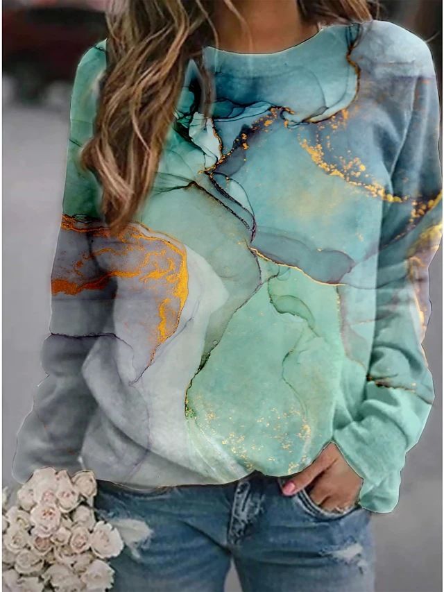 Felpa con cappuccio a maniche lunghe con stampa floreale e paesaggio da donna 2022_voghion.com
