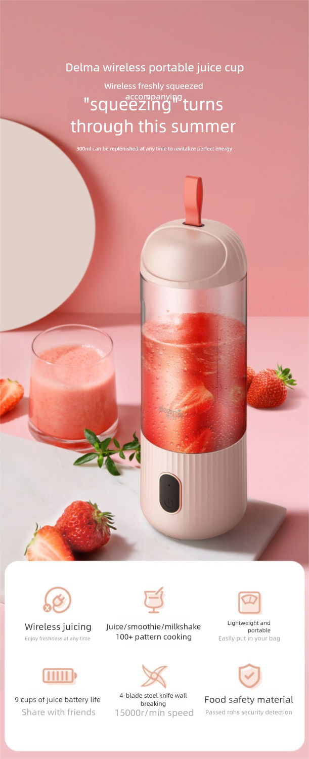 Delma Portable Wireless Rechargeable Juicer Household Fruit Blender Juicing Cup Mini Electric Juice Machine_voghion.com