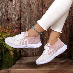 Mesh Casual Shoes For Women 2025 Autumn New Thick Sole Large Size Color Block Round Toe Lace-up Sneakers_voghion.com