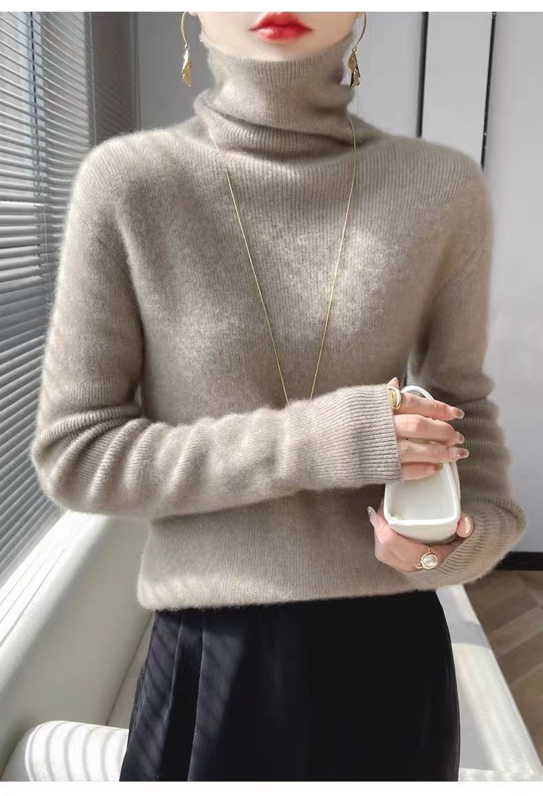 Super Warm Knitted Autumn Winter New Style Comfortable High Neck Sweater For Women Thickened Pile Collar Layering With_voghion.com