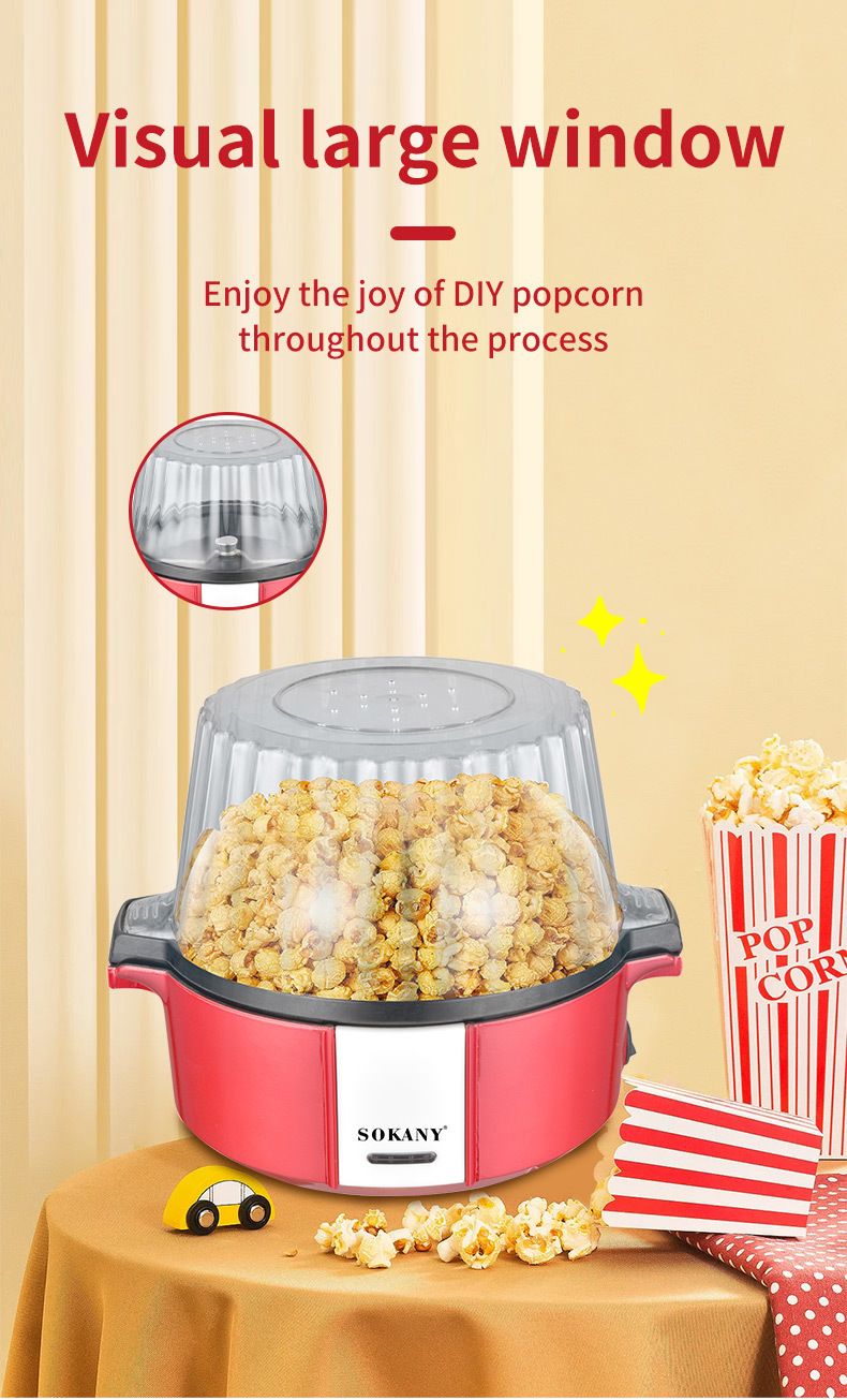 Maszyna do popcornu o mocy 700 W, z funkcją robienia popcornu gorącym powietrzem, bez oleju, pojemność 60 g, rodzinna maszyna do samodzielnego przygotowywania przekąsek, bez BPA, obudowa chłodna w dotyku, wtyczka standardowa UE_voghion.com