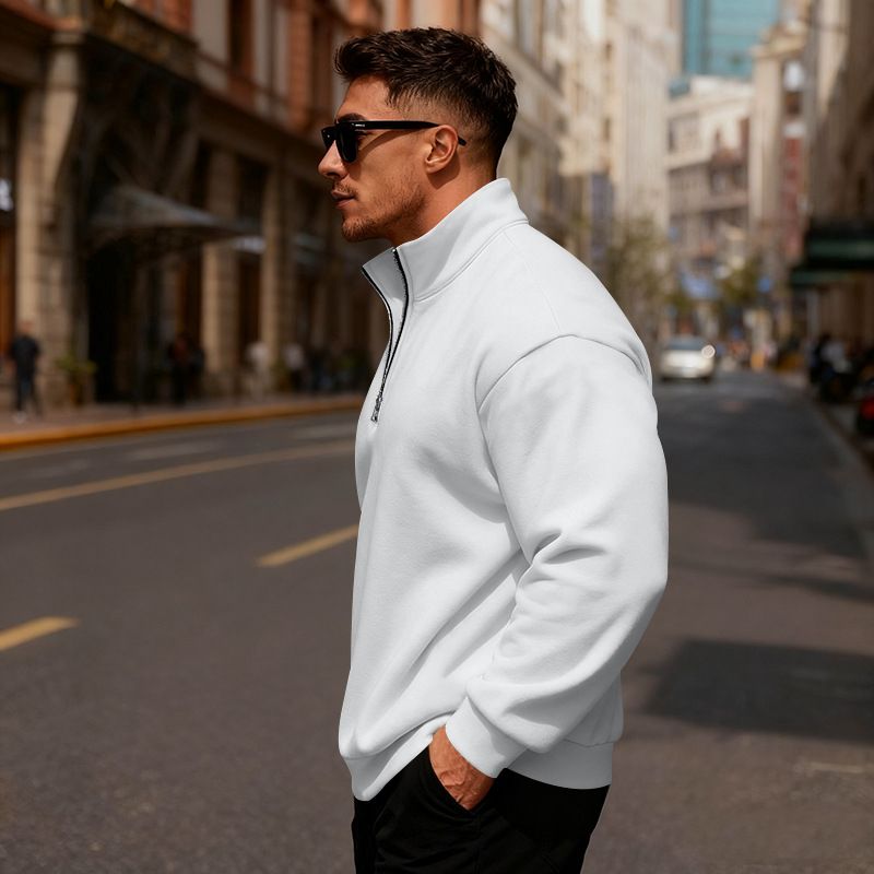 Felpa con cappuccio in pile casual da uomo con collo alto e mezza cerniera - Vestibilità ampia, calda e confortevole, taglia europea_voghion.com
