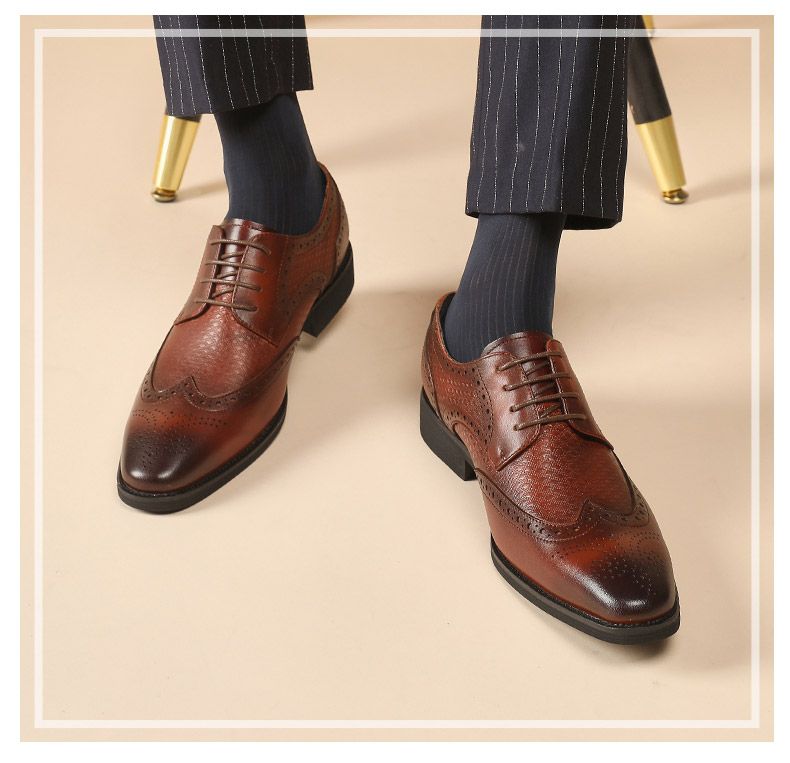 Handmade First Layer Cowhide British Brogue Carved Leather Men Youth Business Suit Brown Derby Shoes Breathable_voghion.com