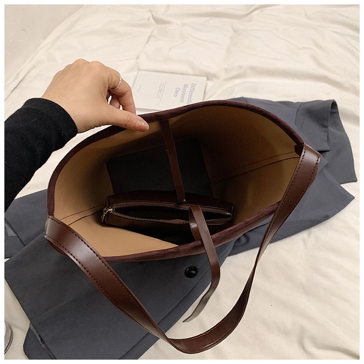 Semplice secchiello autunno inverno pelle scamosciata grande capacità ins madre e bambino alla moda monospalla ascellare_voghion.com