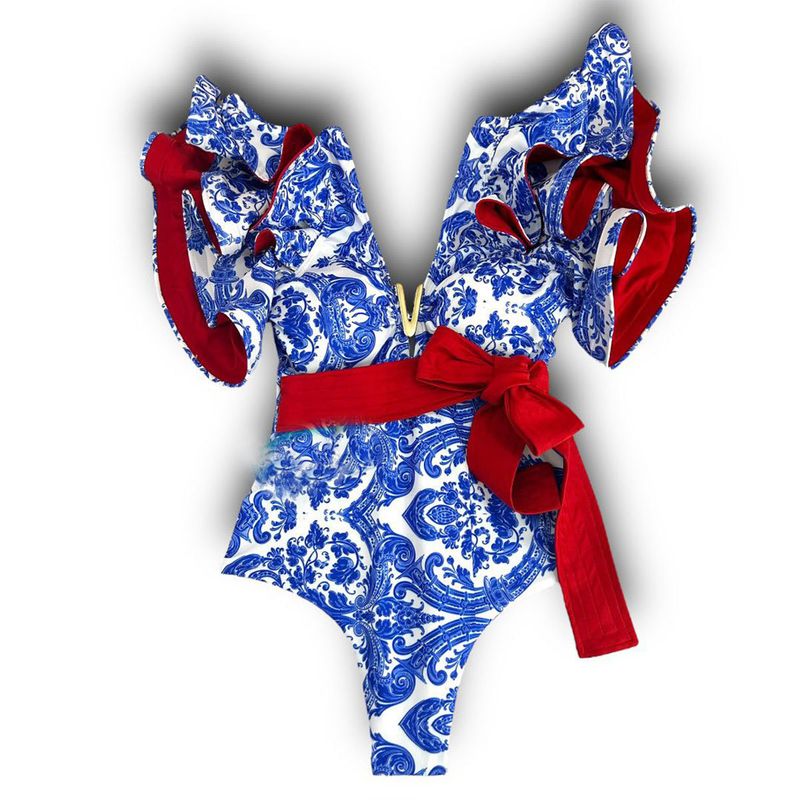Maillot de bain une pièce sexy à volants et imprimé rétro pour femme, nouvelle collection_voghion.com