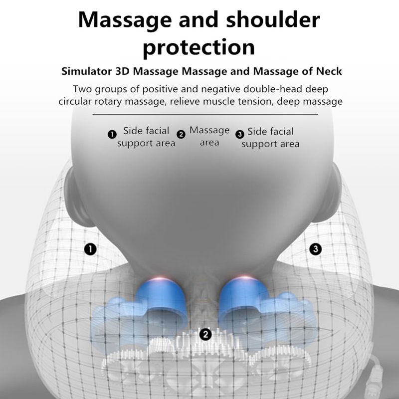 U-förmiges Nackenkissen, Heizung, Vibration, Kneten, elektrisches Nacken- und Schultermassagegerät, Schutz, Rela-Massagegerät_voghion.com