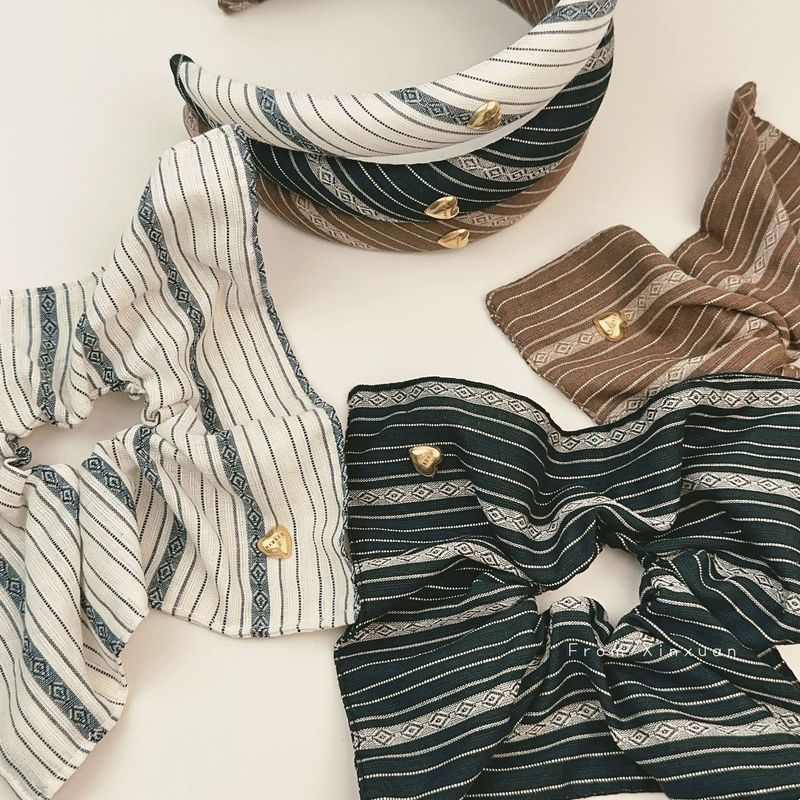 Blogger coreano stesso retrò a strisce quadrato anello per capelli anello intestino crasso nicchia tessuto versatile fascia alta teschio accessori per capelli_voghion.com