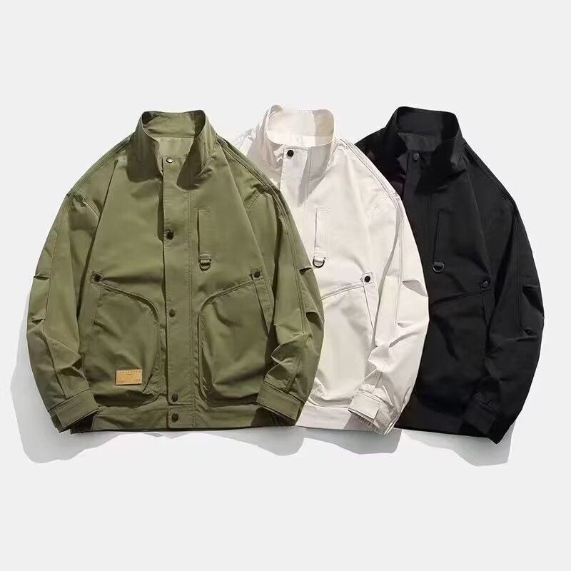 Herrenbekleidung Herren-Arbeitsjacke – Stilvoller, leichter Freizeitmantel mit Reißverschluss für Frühling und Herbst (Schwarz/Grün, M-3XL)_voghion.com