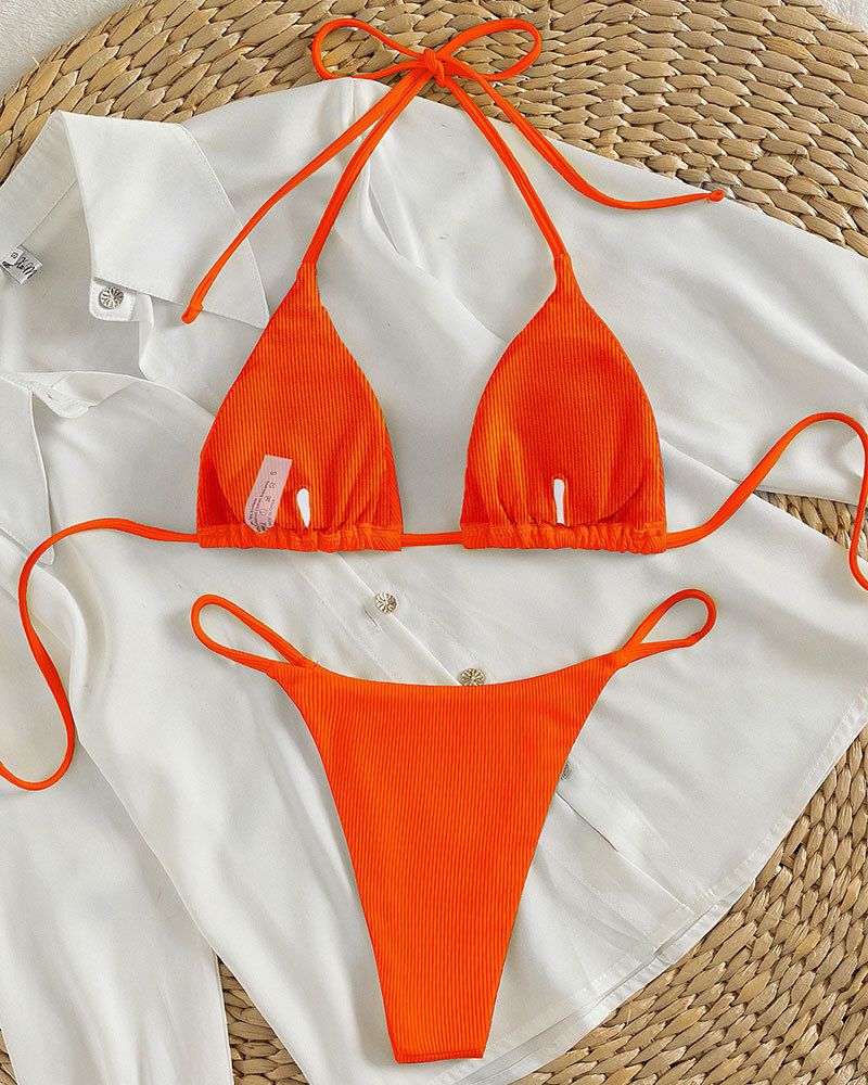 Ensemble bikini dos nu - Maillot de bain deux pièces sexy à nouer réglable pour femme, multicolore, vêtements de plage_voghion.com