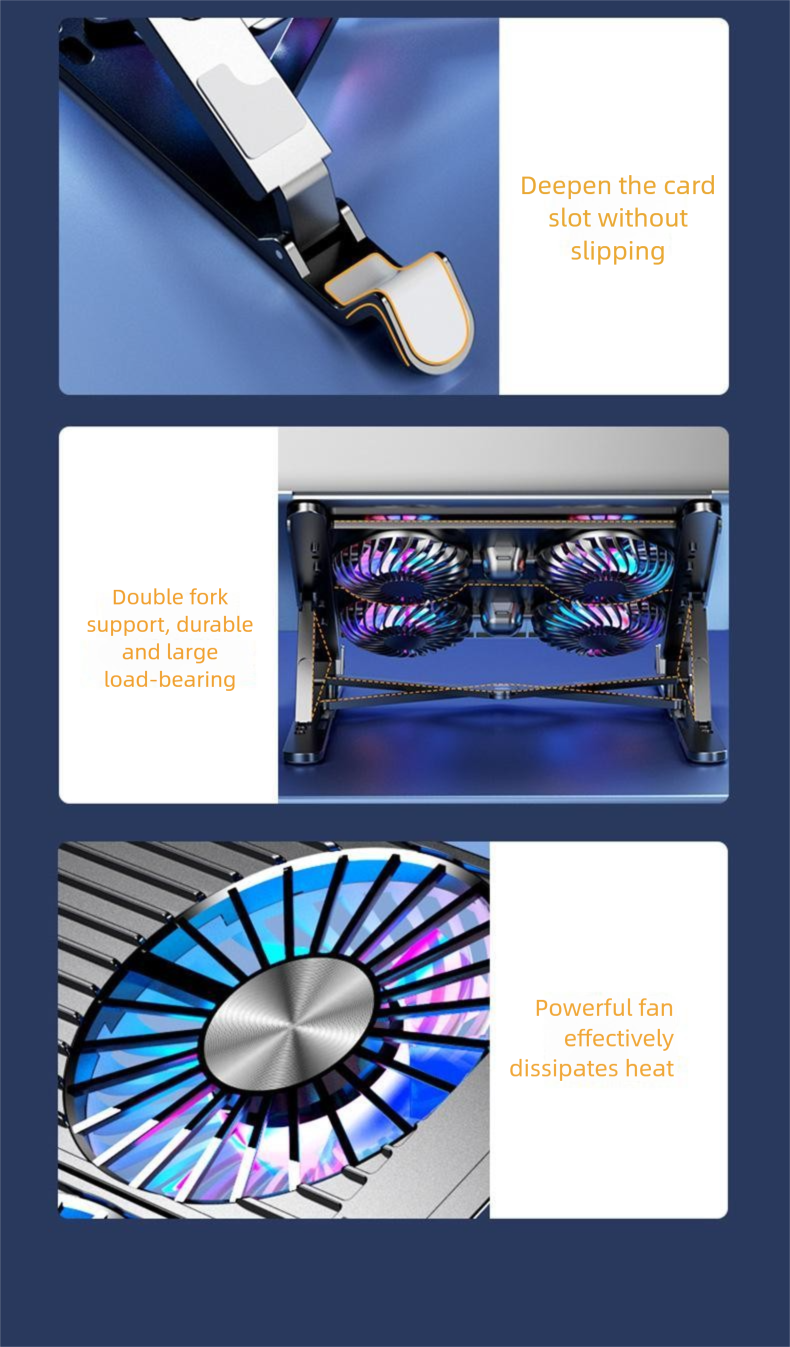Yeni Taşınabilir Sessiz Alüminyum Alaşımlı Dizüstü Bilgisayar Soğutucu Yükseltilebilir Katlanır Stand RGB Renkli Işık Tabanı_voghion.com
