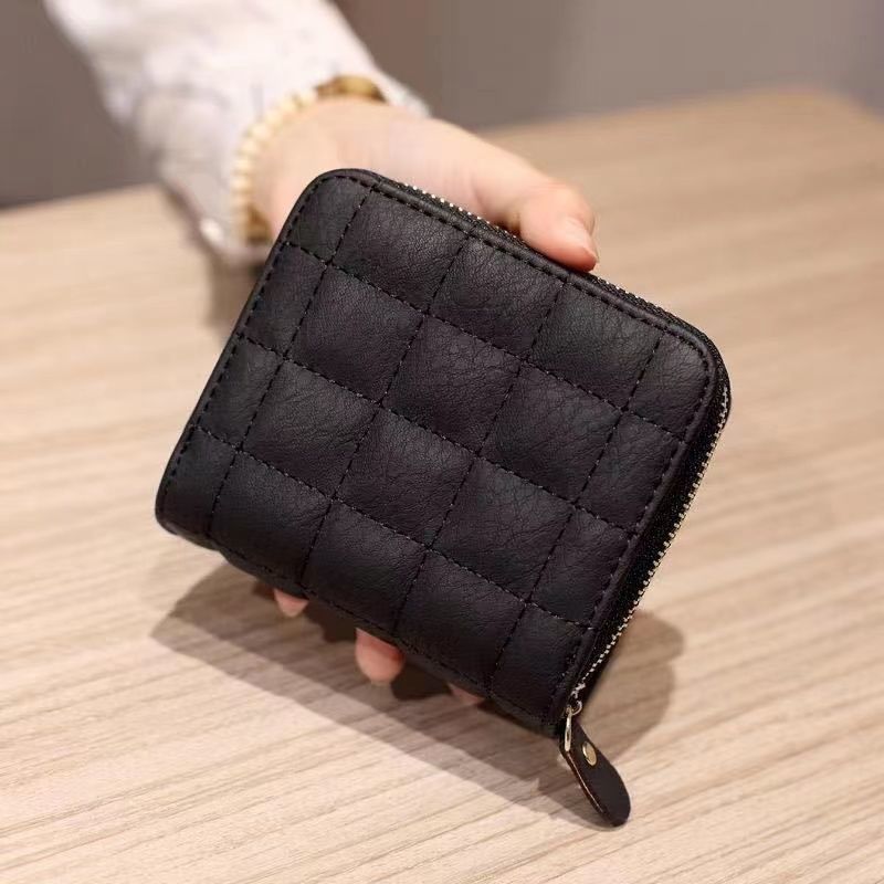 Nieuwe portemonnee dames Koreaanse stijl eenvoudige mini geruite portemonnee retro korte portemonnee kaarthouder_voghion.com