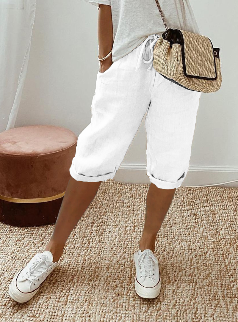 Women's Cotton And Linen Pocket Elastic Casual Pants Women's Pants Shorts_voghion.com