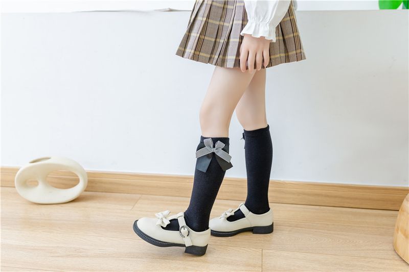 JK teleće čarape crno-bijele s mašnom Japanske slatke čarape uniformirane poluvisoke čarape studentske čarape do koljena_voghion.com