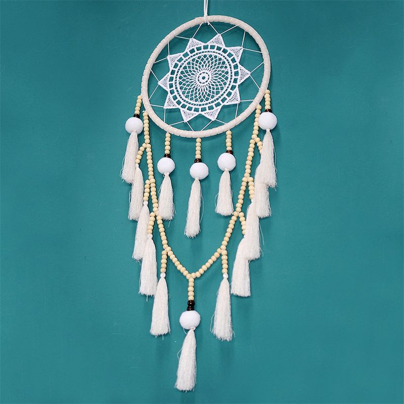 Weißer großer Traumfänger aus Spitze, Heimdekoration, Wandbehang, einfache handgemachte DIY-Haarkugel, Quaste, Anhänger, Hochzeitsdekoration_voghion.com