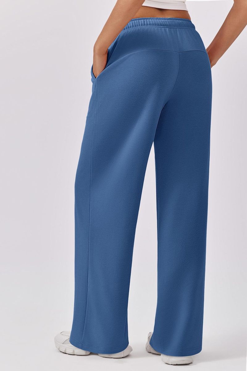 Nuovi pantaloni elastici in vita con tasche laterali, pantaloni della tuta larghi in pile spesso, taglio dritto, tinta unita, pantaloni lunghi da donna_voghion.com