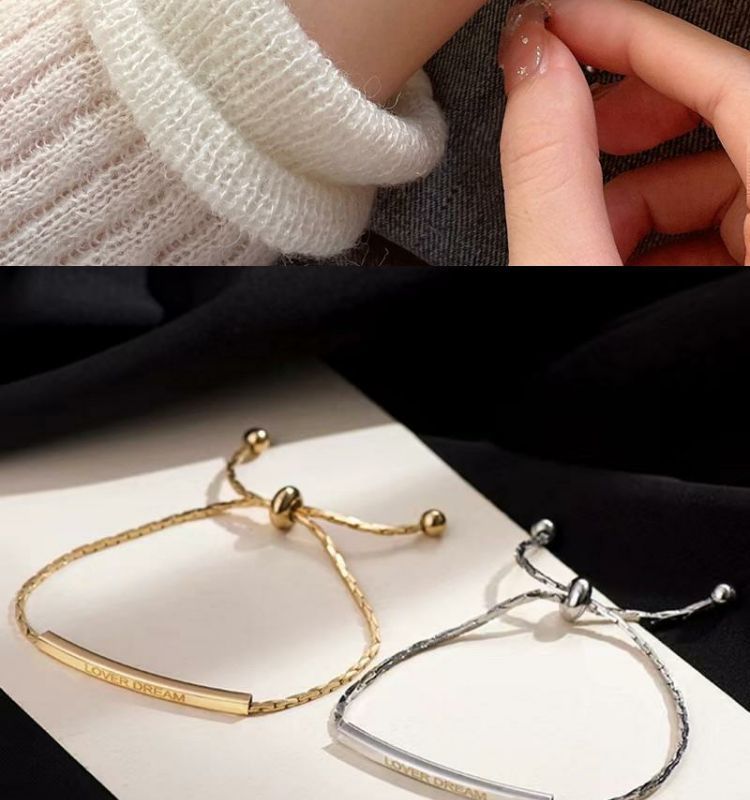 Bracciale in acciaio al titanio con lettere dorate, fatto a mano, alla moda, versatile, semplice, personalità, nicchia_voghion.com