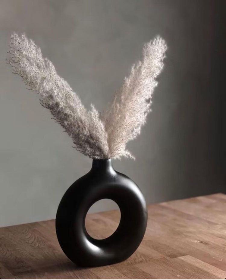 Vasen Schwarze Keramikdekoration Wohnzimmer Blumenarrangement Getrocknete Blumen Moderner Couchtisch Esstisch Fernsehschrank Kreative Donutvase_voghion.com
