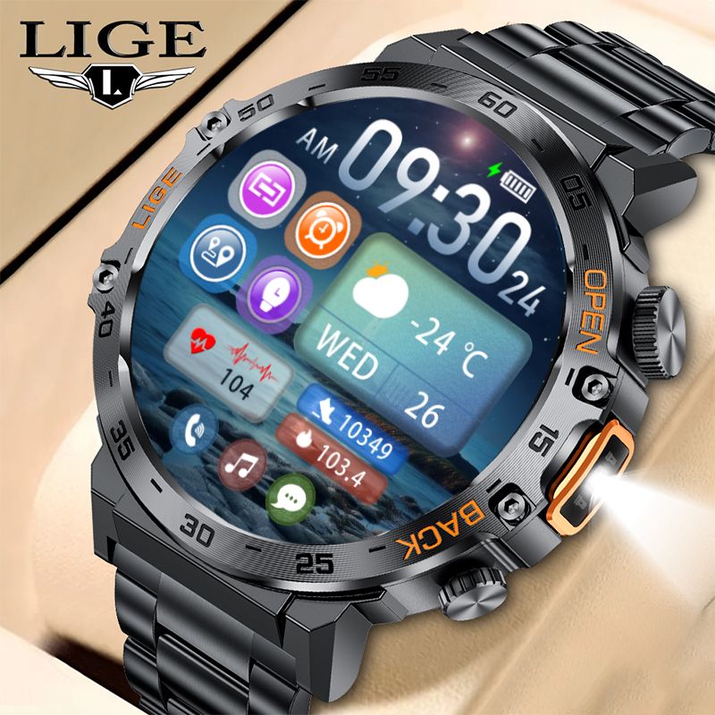 2025 LED Flashlight Smart Watch Military Watches SOS Bluetooth Call Waterproof Health Monitor Sport Smartwatch For_voghion.com