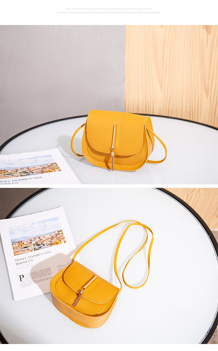 New Golden Tassel Double Layer Semi Circle Solid Color One Shoulder Saddle Bag Fashion Casual Women Small Bag_voghion.com