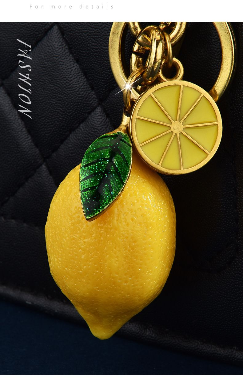 Nuovo portachiavi creativo in resina con ciondolo per auto e borsa, a forma di limone e frutta, regalo per coppia_voghion.com