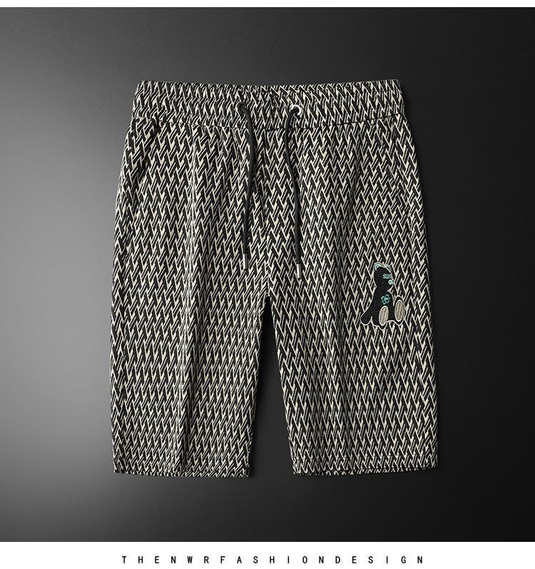 Männerkleeder Station Bär gestickt Kuerzärm Shorts Kostüm Männer ganz schéin Summer nei Männer Set mat passenden Elementer_voghion.com