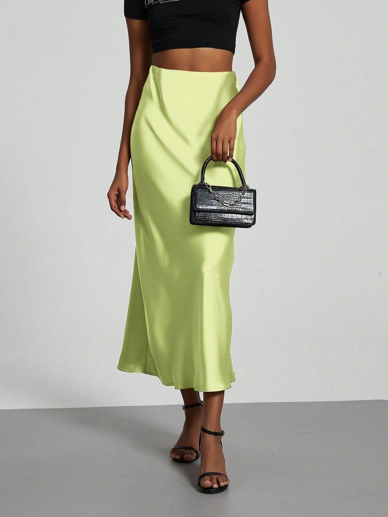 Luxuriöser Satin-Midirock – Hochglänzender A-Linien-Rock für Damen, eleganter Bleistiftrock für Büro und Party mit hochwertigem Fall_voghion.com