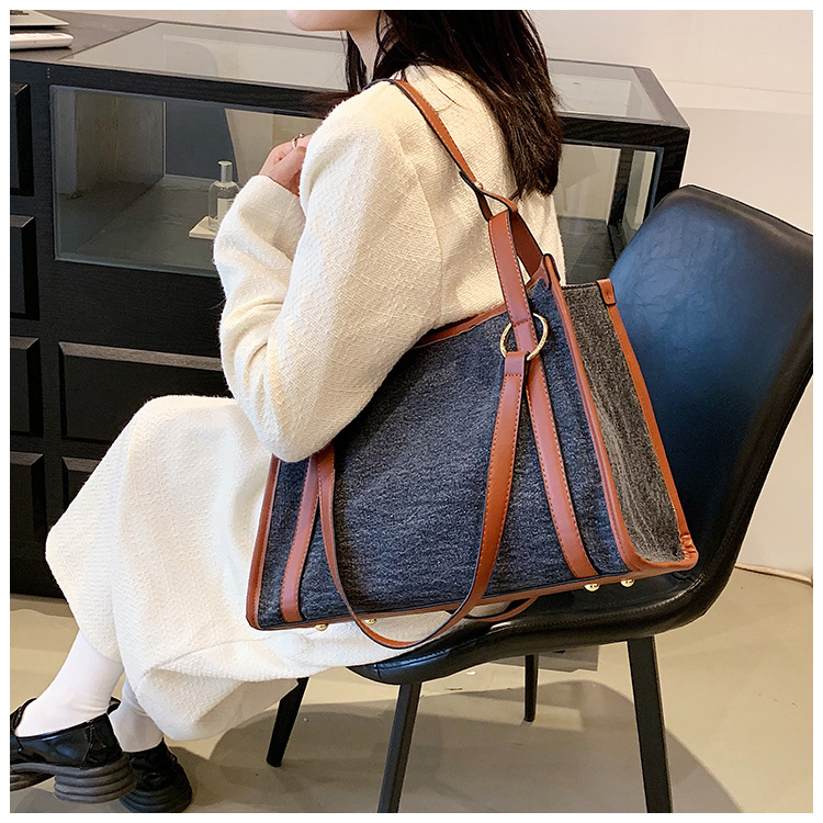 Bolsa feminina 2023 nova retro denim cor contraste bolsa de ombro grande capacidade de alta qualidade trabalho viajar sacola_voghion.com