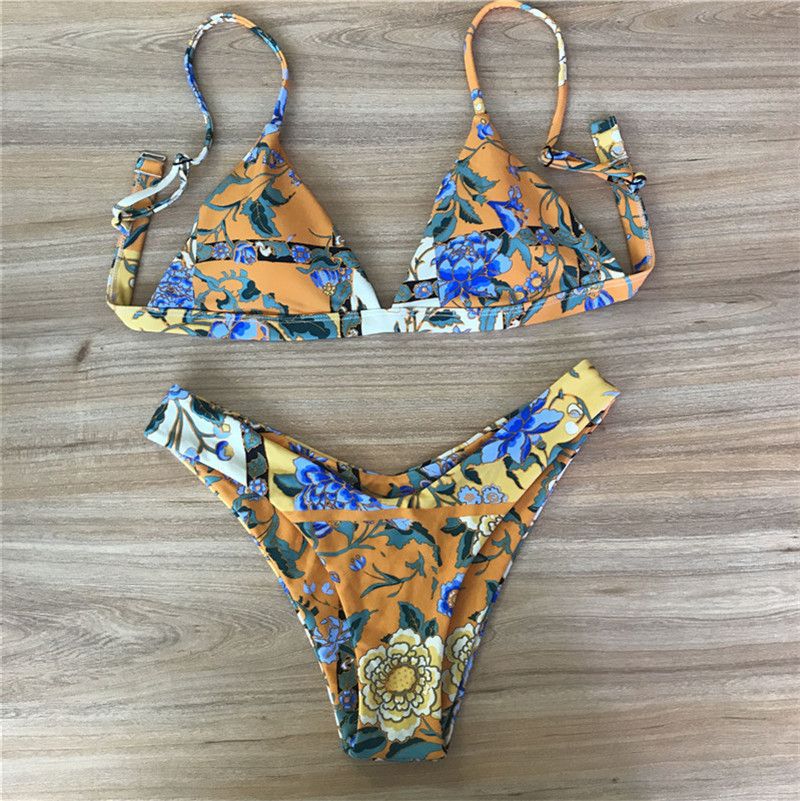 Maillot de bain dos nu imprimé bikini fendu pour femme bikini noir_voghion.com