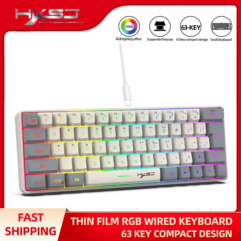 HXSJ new 63 wired film keyboard with dual color caps, RGB lighting, USB-C key cable separation_voghion.com