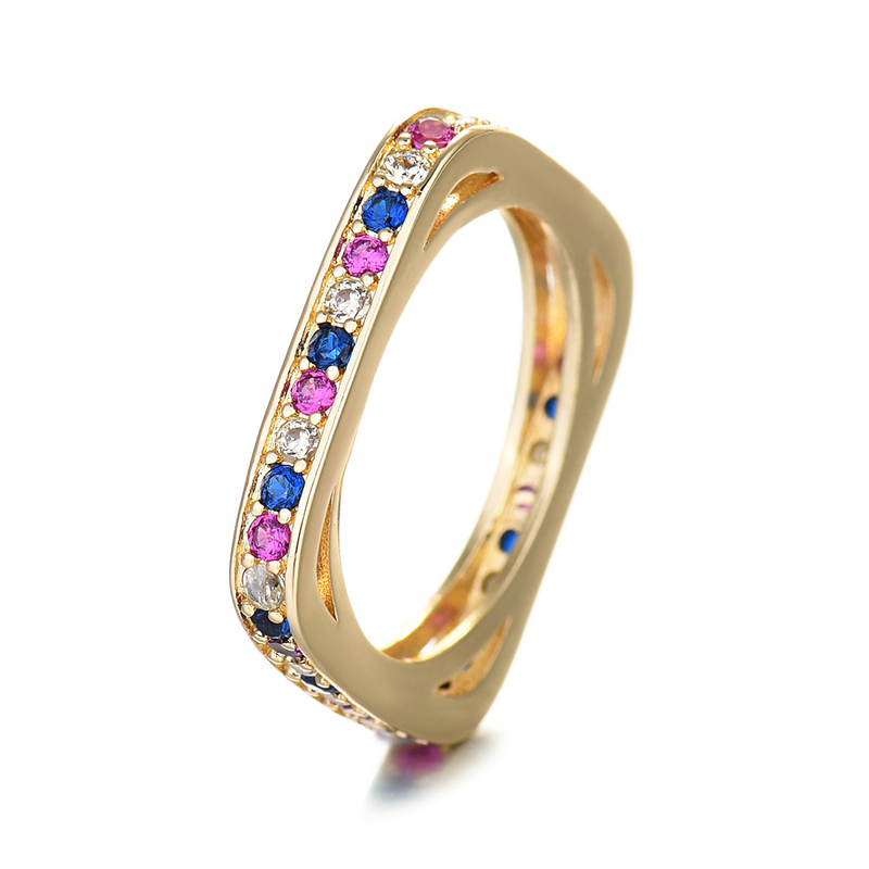 New Dopamine Colored Zircon Geometric Block Shape Design Light Luxury Fashion Ring_voghion.com