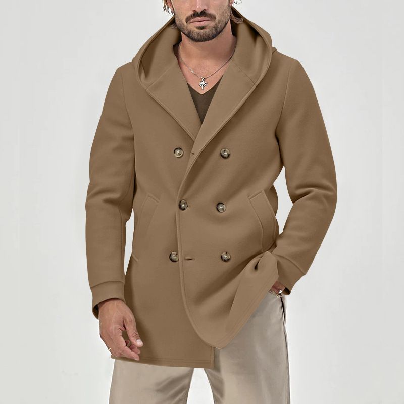 Men's Stylish Trench Coat With Double Breasted Design, Mid-Length Cotton Blend Jacket For Spring & Autumn, Slim Fit Casual Coat_voghion.com