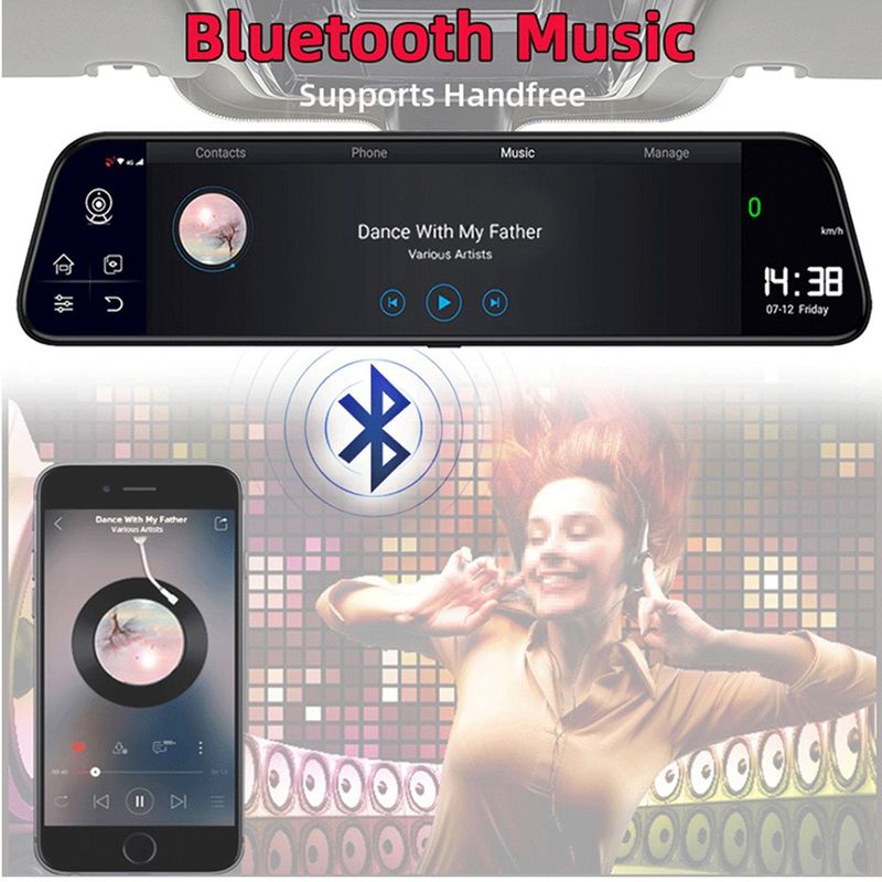 Αυτοκίνητο DVR 10 ιντσών οθόνη 4G βίντεο εγγραφής 1080P Full HD αυτόματη οθόνη στάθμευσης καθρέφτη ροής GPS διπλός φακός υποστήριξης andriod 8.1_voghion.com