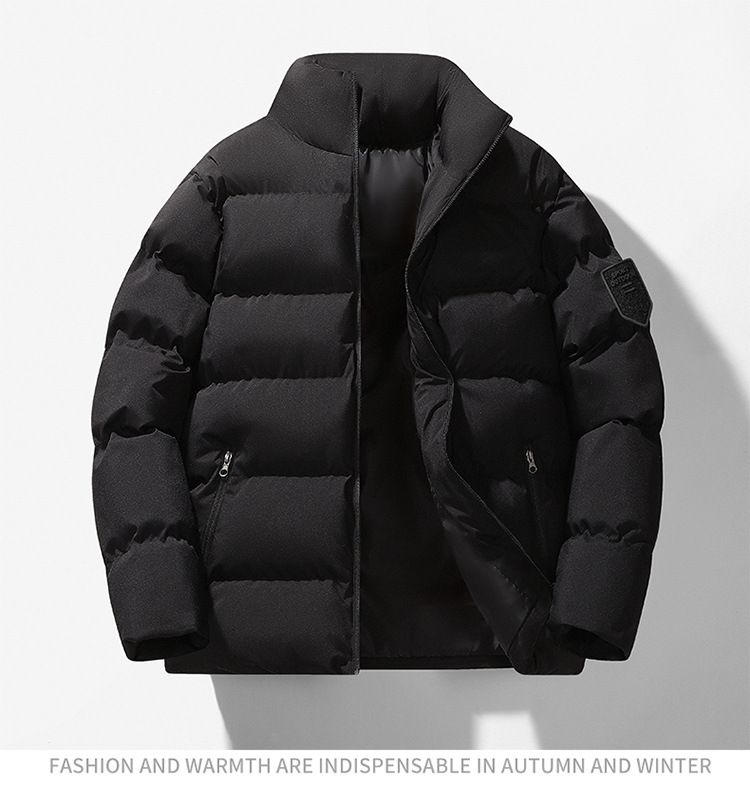 Herren Steppjacke mit Stehkragen, Winter, verdickt, warm, einfarbig, lässig, lockere Passform, Mantel, modische Oberbekleidung_voghion.com