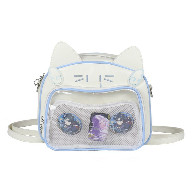 Millennial JK Hot Girl Pain Double Large Capacity Mechanical Transparent Cute Cat Badge Grain Single Shoulder Crossbody_voghion.com