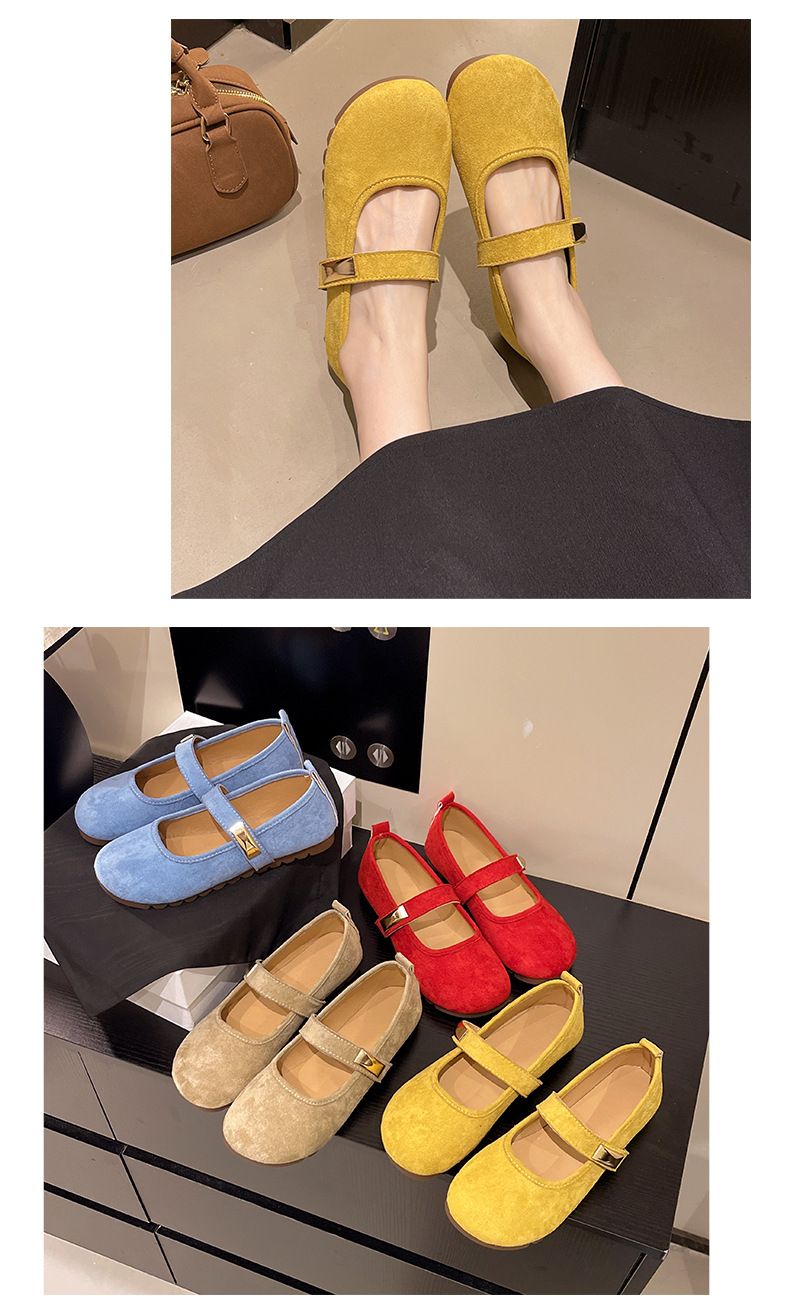 Französisch Retro Licht Mund Einzelnen Schuhe frauen Mit Rock Weichen Boden Gelb Flachen Boden Mary Jane Schöne Einzelnen Schuhe_voghion.com