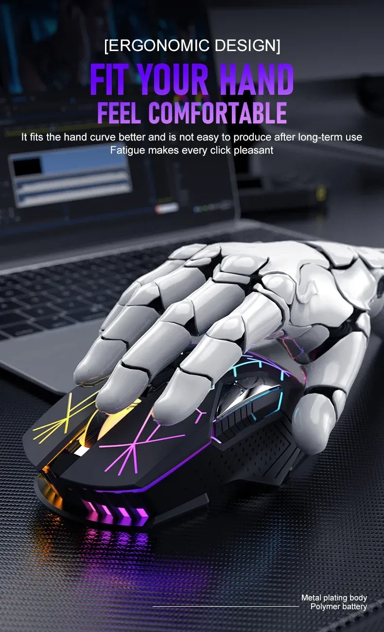 Mouse da gioco wireless X18 ricaricabile con sensore ottico retroilluminato RGB arcobaleno e mouse da gioco ergonomici a 3 DPI per Windows Mac_voghion.com