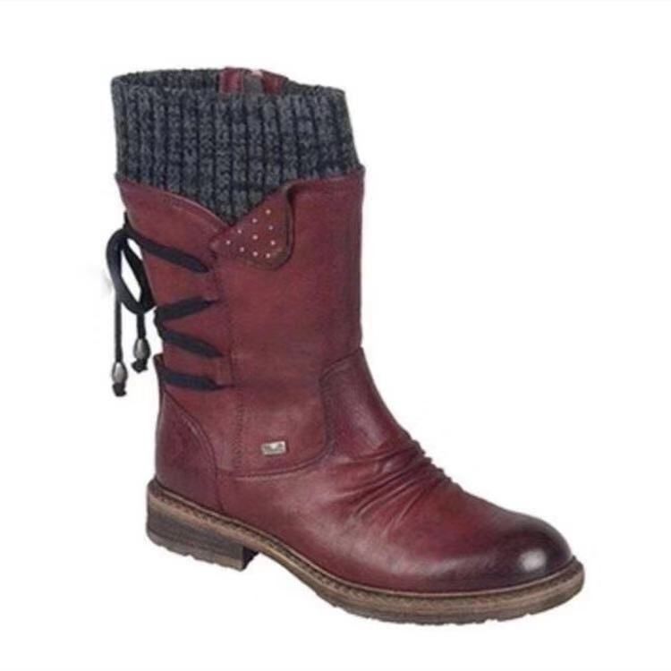 medium and low-cut  large size Martin boots for women in  new style square heel back strap  woolen women's boots_voghion.com