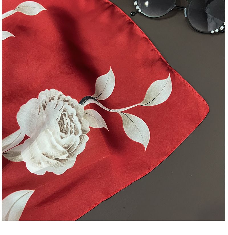Advanced Red Rose Flower Sunscreen Erweiterte Simulation Seide Sommer Damen Long Strip Strandschal_voghion.com