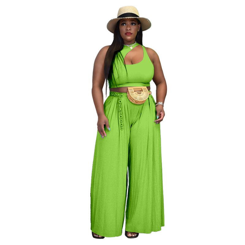 plus size women's sexy vest wide leg two-piece set solid color casual suit_voghion.com