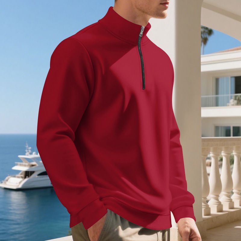 Felpa da uomo con fodera in pile e cerniera a un quarto – Abbigliamento casual invernale caldo ed elegante (S-XXXL, colori a tinta unita)_voghion.com