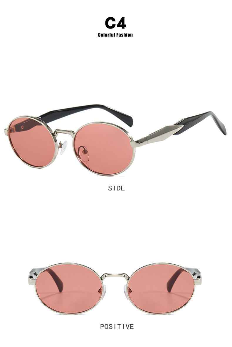 VOOTHOST Klassische Runde Ovale Sonnenbrille für Frauen Männer Markendesigner Brauner Metallrahmen Sonnenbrille Trend Shades UV400 F0099_voghion.com