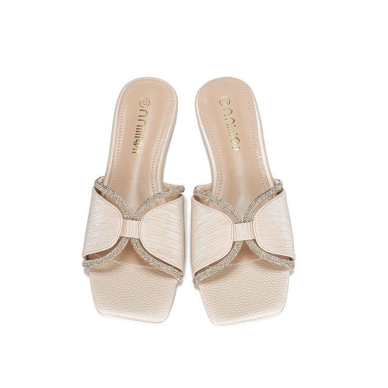 Pantoufles pour femmes, ballerines d'été, nouvelles pantoufles plates ornées de strass, style féerique, sandales pour femmes, semelle souple, bout carré, polyvalentes_voghion.com