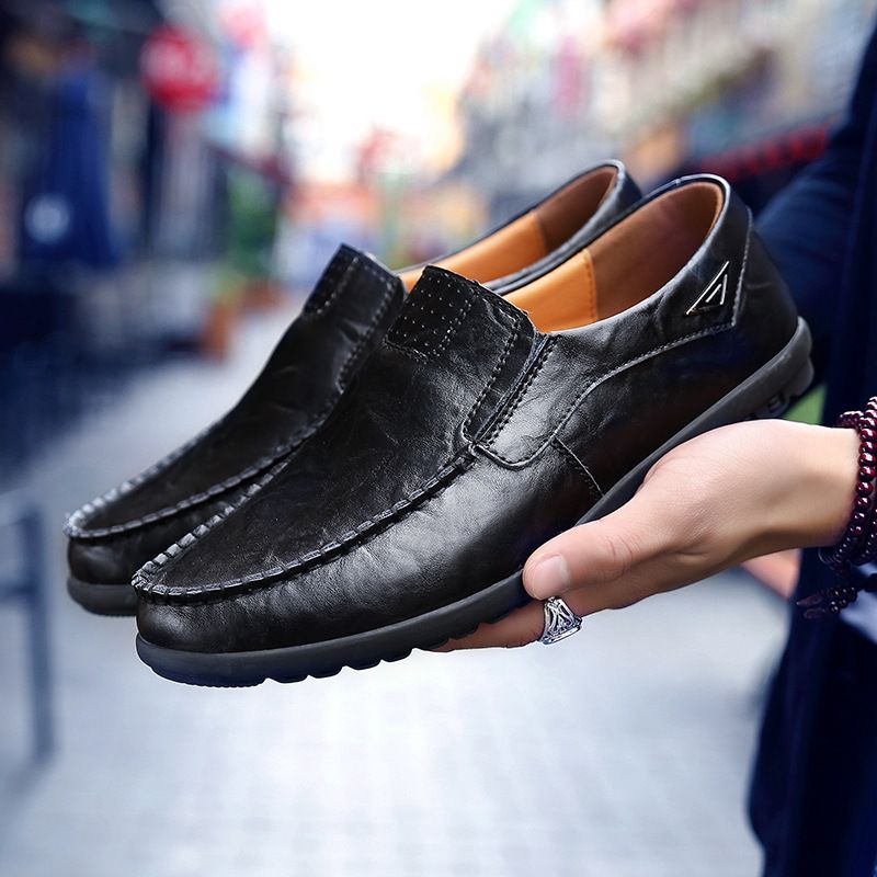 Chaussures en cuir de vachette véritable décontractées pour hommes, chaussures à pédale unique, style estival surdimensionné_voghion.com