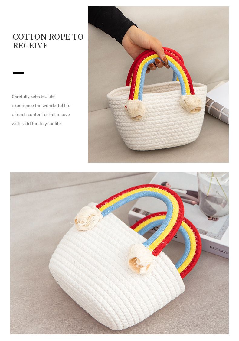 Damentaschen Regenbogen handgehaltene Strohtasche Baumwollseil neuer handgemachter Korb Meer Urlaub Strand Handtasche süß alles passt_voghion.com