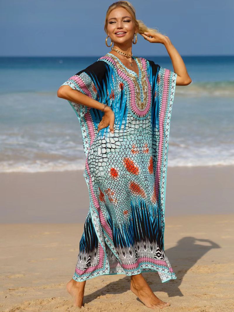 Bohemian Beach Cover-Up Kleid – Leichte und atmungsaktive Tunika aus 99 % Baumwolle für Damen, übergroßes, fließendes Sommerkleid, perfekt für den Pool_voghion.com
